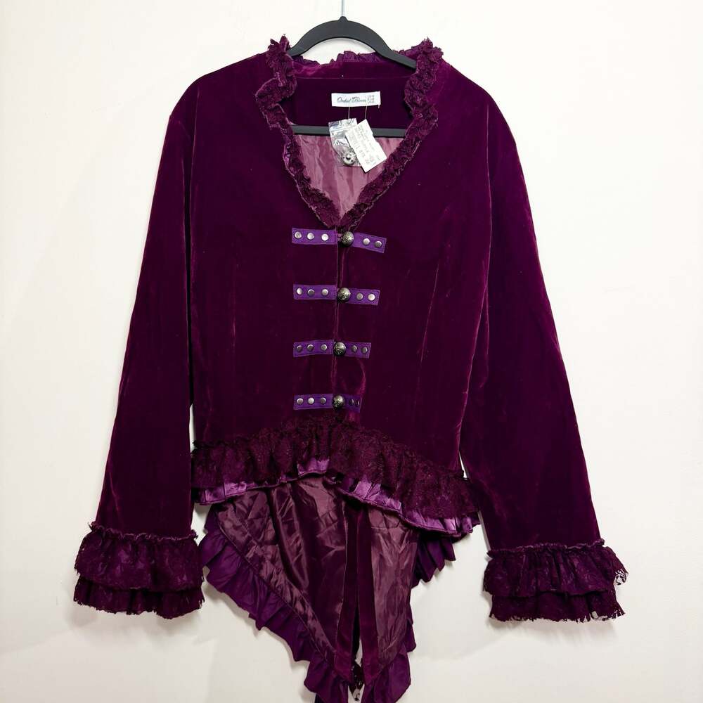 NWT Vintage Orchid Bloom Steampunk Purple Velvet Tailed Jacket Size 16